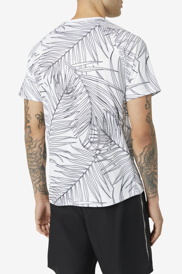Pickleball Short Sleeve Crew Fila White Palm Print/White