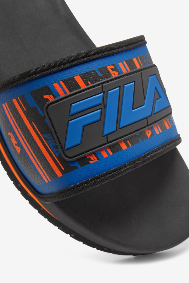 Black/Blue/Red Orange Fila Men's Lunar Slide
