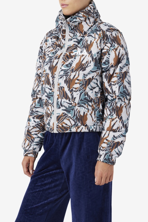 Giraffe Print Fila Loretta Snap Off Sleeve Cropped Puffer Jacket