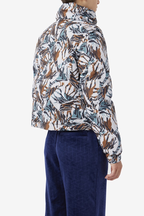 Giraffe Print Fila Loretta Snap Off Sleeve Cropped Puffer Jacket