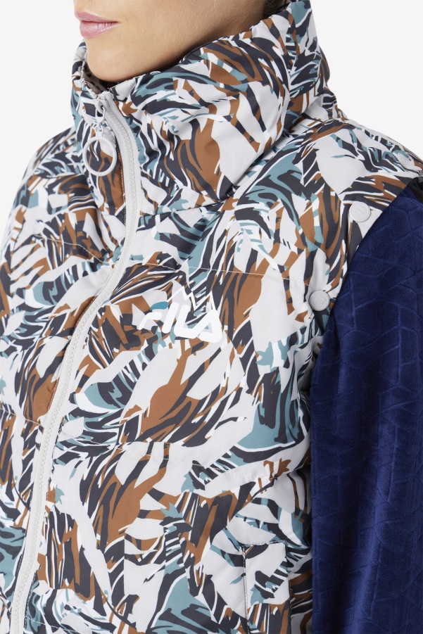 Giraffe Print Fila Loretta Snap Off Sleeve Cropped Puffer Jacket