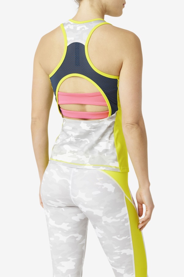Sulphur/White/Azalea/Navy Fila Uplift Colorblock Racerback Tank