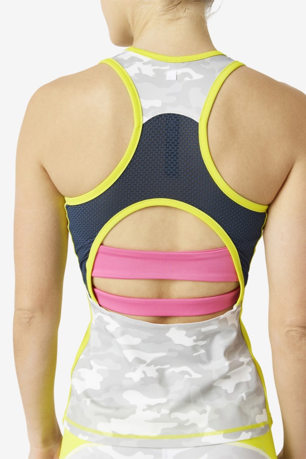 Sulphur/White/Azalea/Navy Fila Uplift Colorblock Racerback Tank
