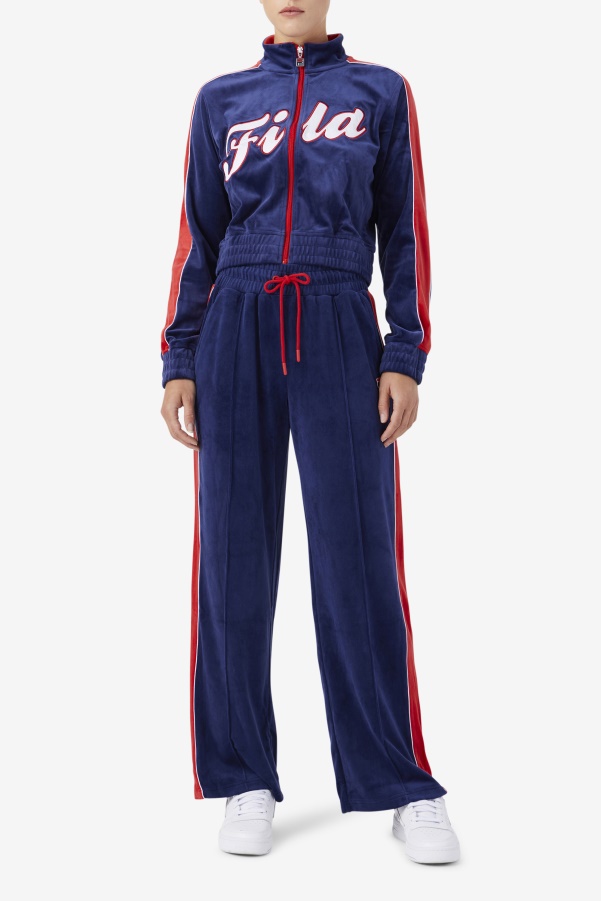 Navy/White/Red Fila Valery Velour Pant
