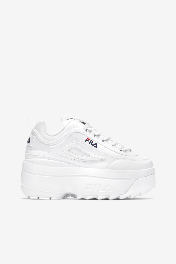 White/Navy/Red Women's Disruptor 2 Wedge Patent Fila