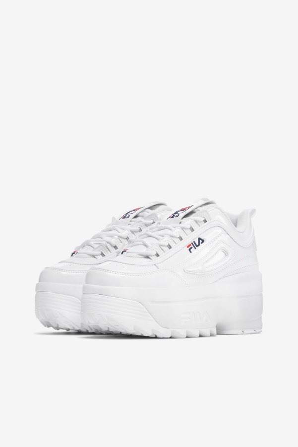 White/Navy/Red Women's Disruptor 2 Wedge Patent Fila