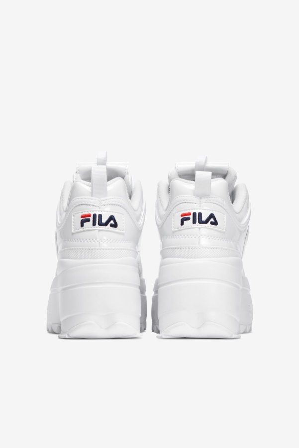 White/Navy/Red Women's Disruptor 2 Wedge Patent Fila