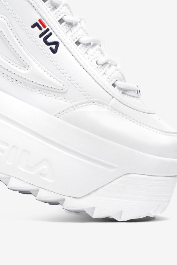 White/Navy/Red Women's Disruptor 2 Wedge Patent Fila
