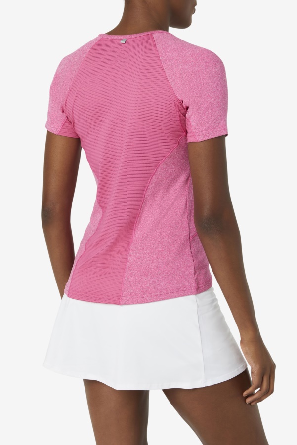 Fila Pink Glow Heather Pickleball Short Sleeve Top