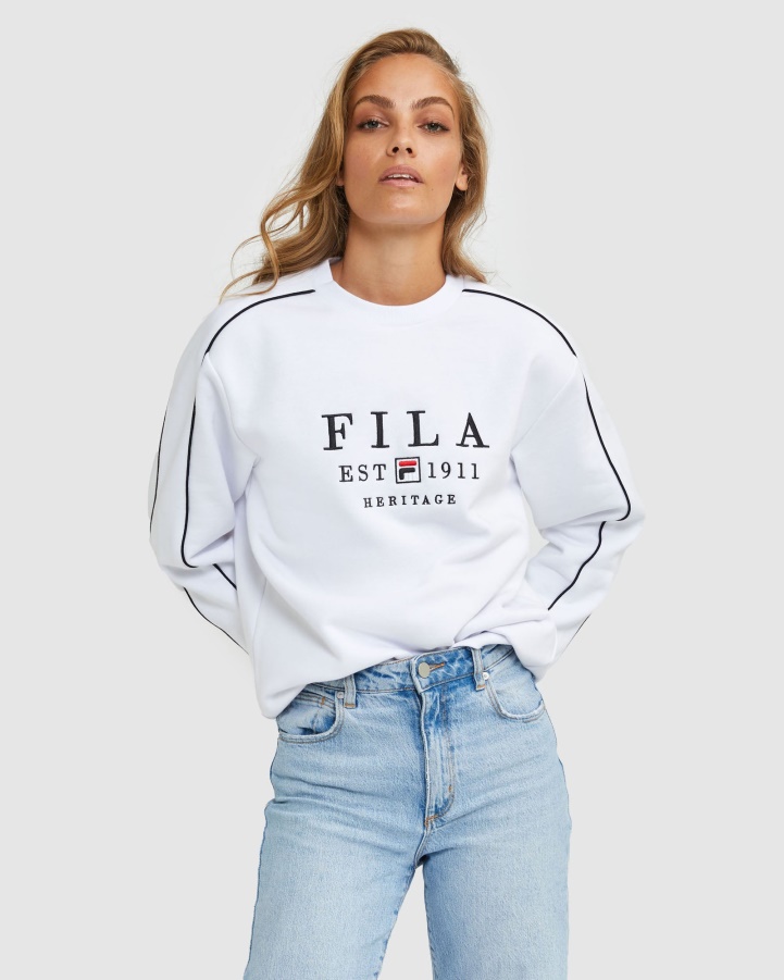 Fila White Unisex Heritage Crew