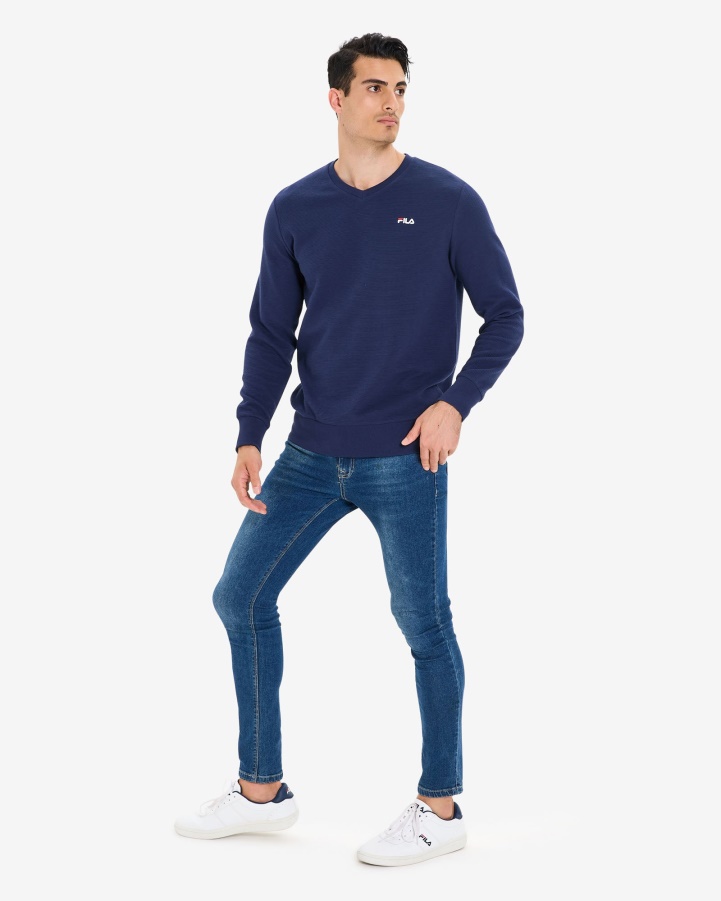 Men's Savian V-Neck Crew Navy Fila