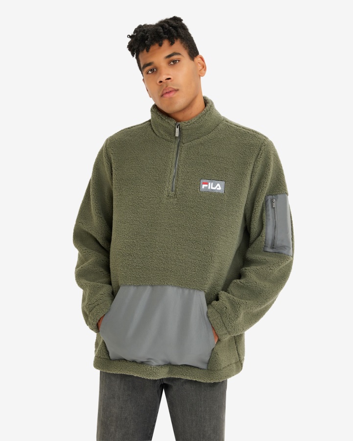 Men's Cole Teddy Qtr Zip Khaki Fila