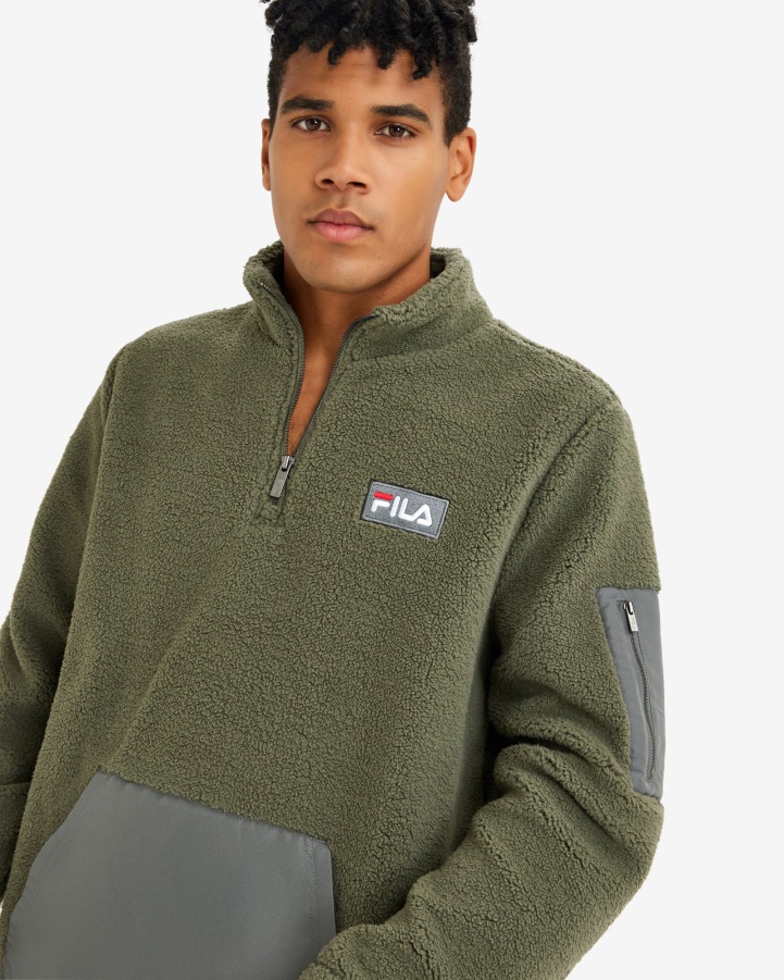 Men's Cole Teddy Qtr Zip Khaki Fila