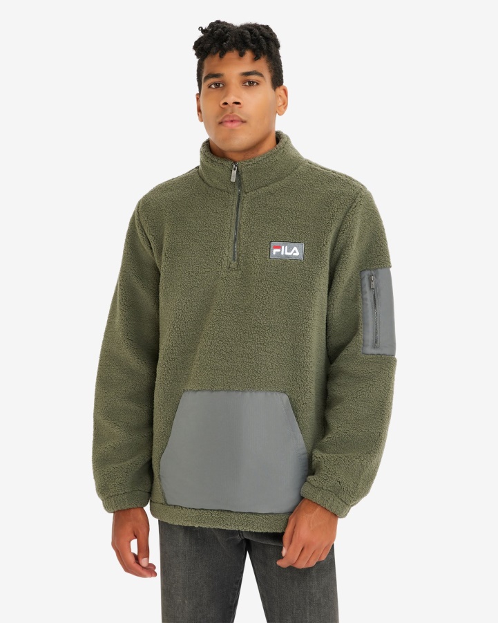 Men's Cole Teddy Qtr Zip Khaki Fila