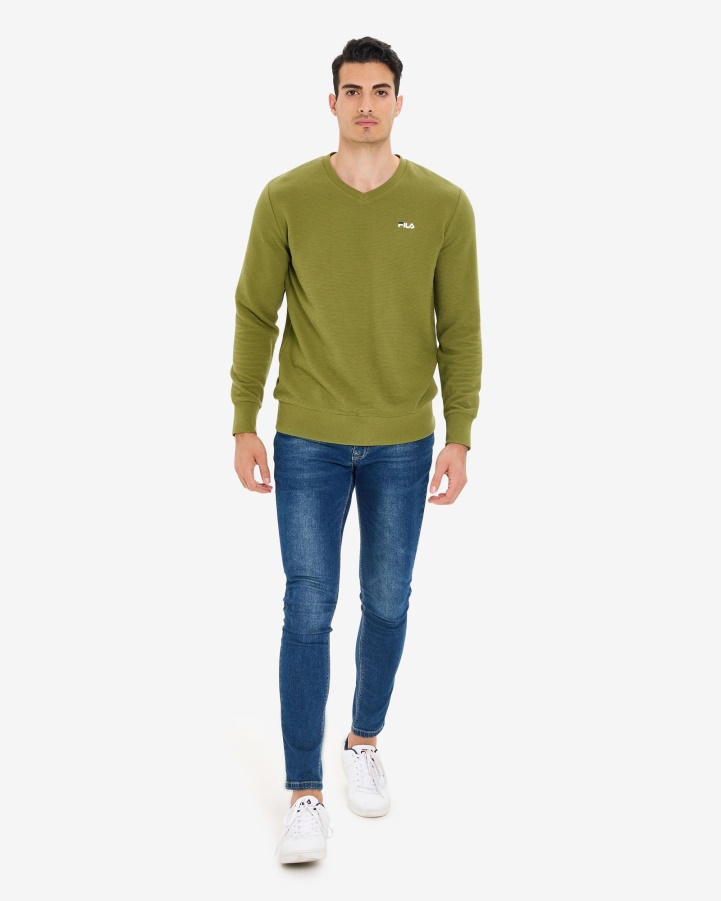 Olive Men's Savian V-Neck Crew Fila