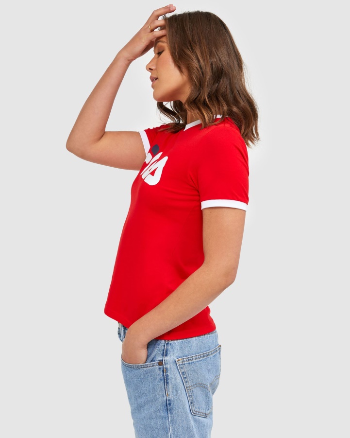Red Fila Classic Women's Ringer Tee