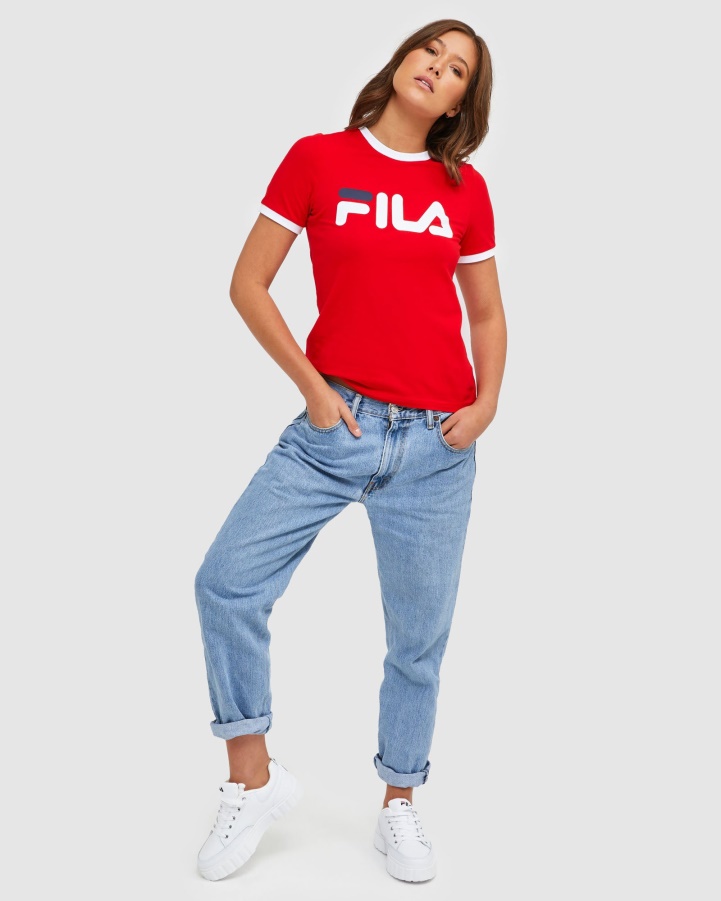 Red Fila Classic Women's Ringer Tee