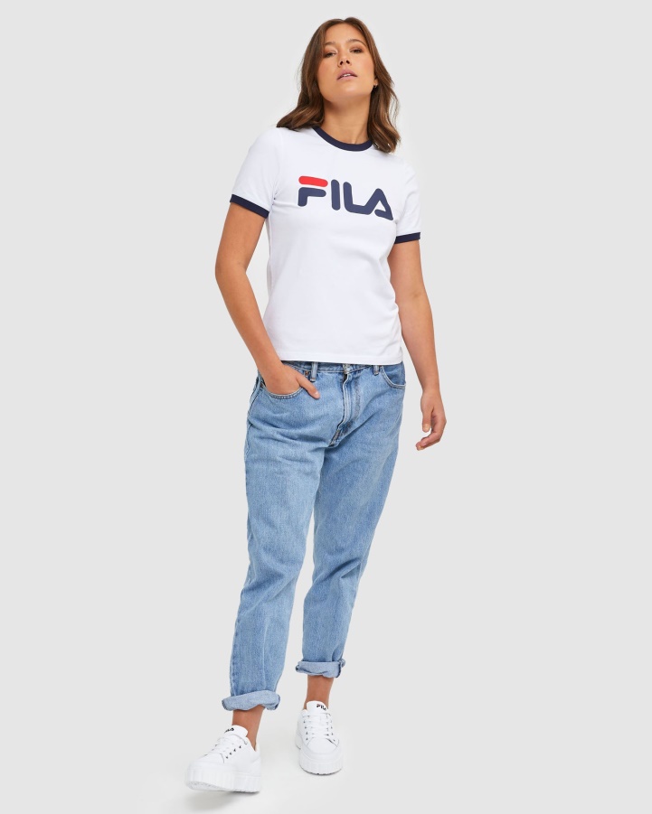White Fila Classic Women's Ringer Tee