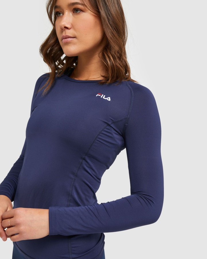 New Navy Fila Classic Women's L/S Tee