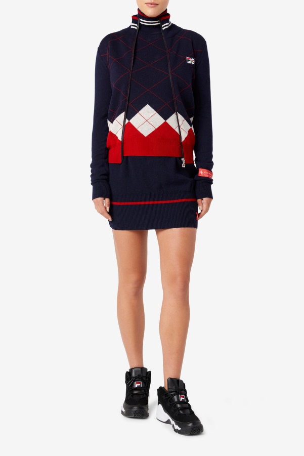 Full Zip Sweater Navy/White/Red Fila