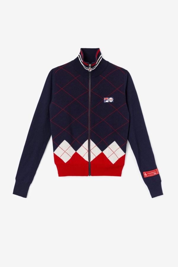 Full Zip Sweater Navy/White/Red Fila
