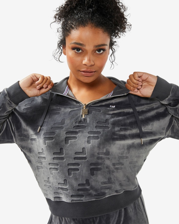 Black Oyster Fila Women's Aspena Qtr Zip