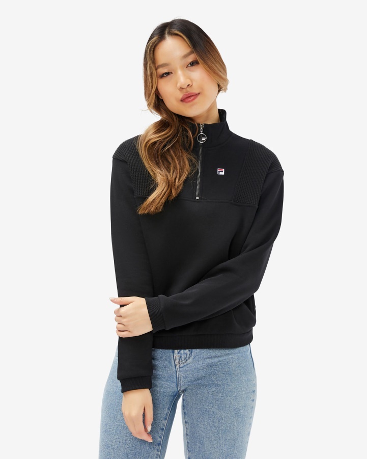 Women's Badge Qtr Zip Fila Black