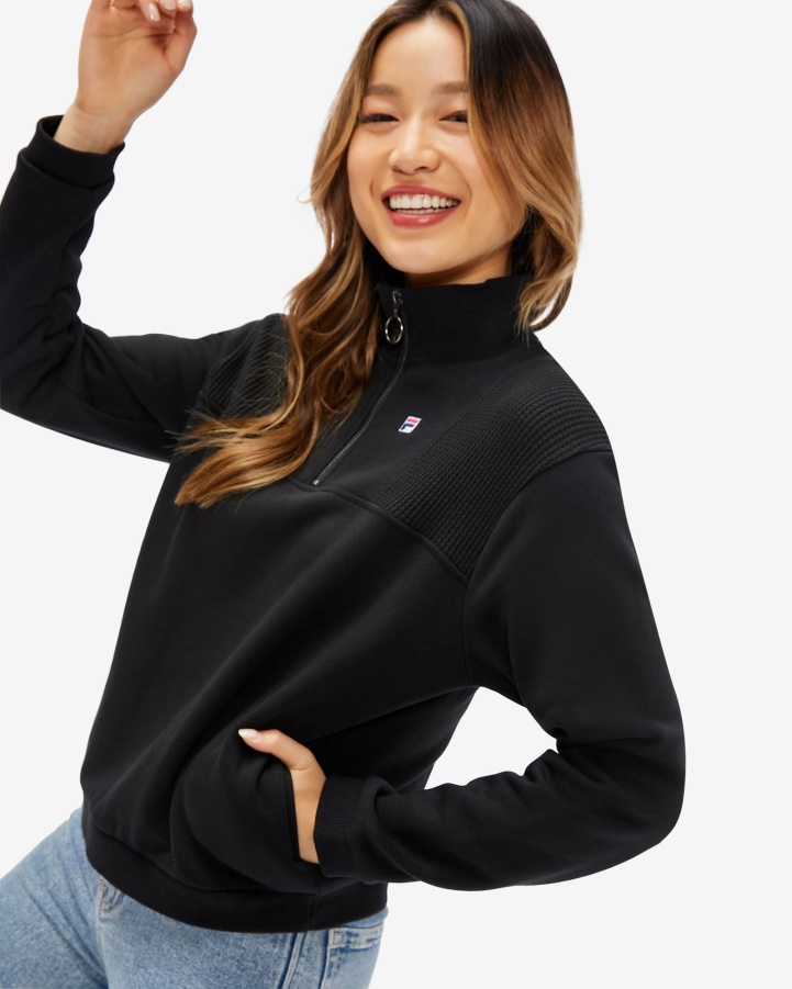Women's Badge Qtr Zip Fila Black