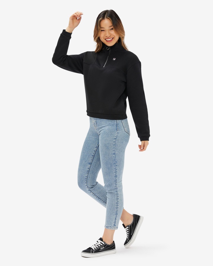 Women's Badge Qtr Zip Fila Black